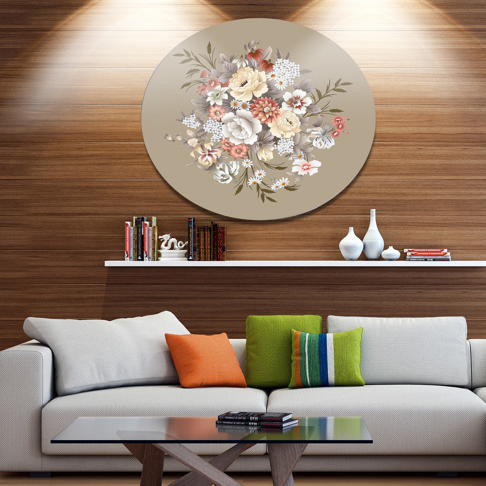 White And Yellow Floral Pattern, Floral Wall Round Wall Art, 11"