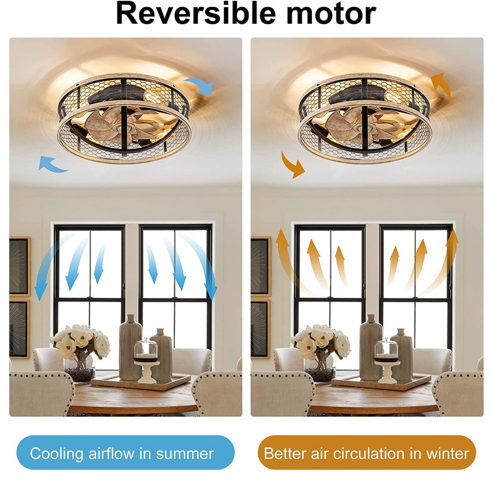 5 Light Industrial Cage Ceiling Fan With Light Remote Control Farmhouse Ceiling