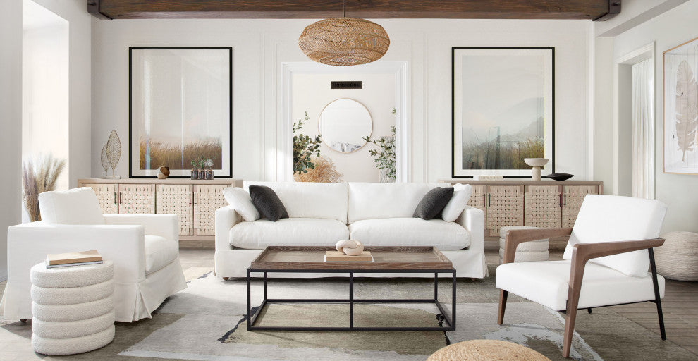 Savannah Slip-Cover Sofa in White Natural Linen by Diamond Sofa