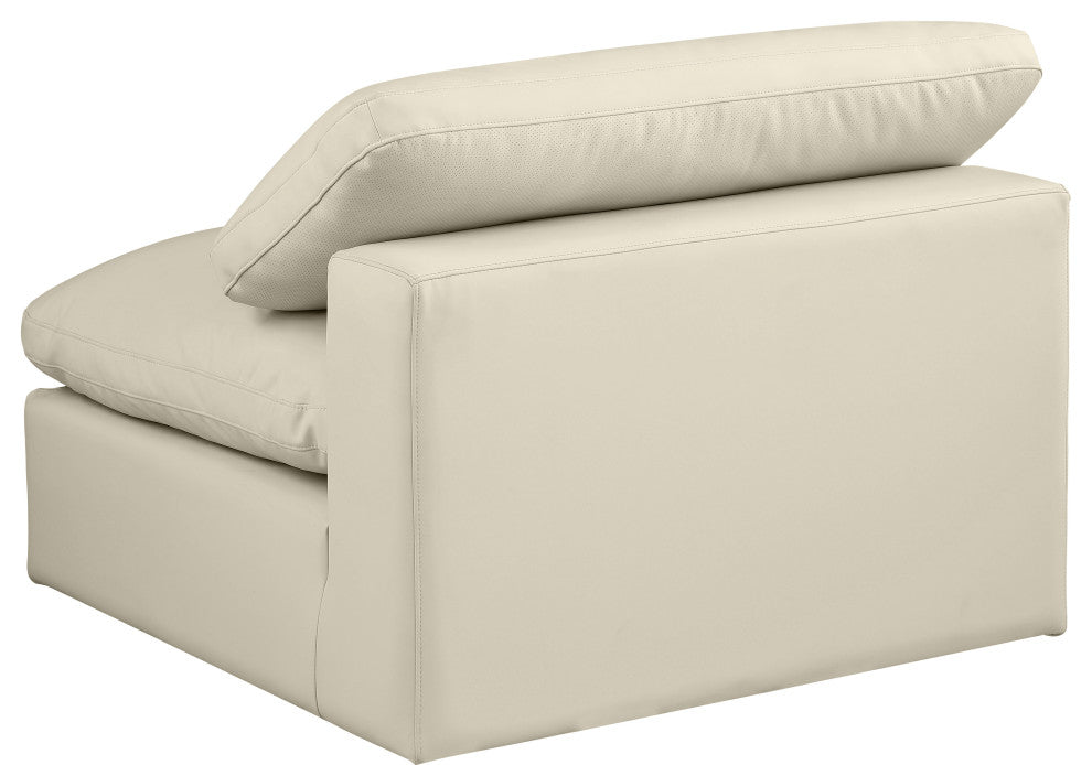 Comfy Beige Linen Textured Fabric Modular Chair, Cream, Vegan Leather, Armless Chair