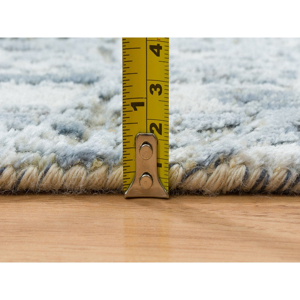 Gray, Wool and Silk THE HONEYCOMB Design, Hand Knotted Runner Rug, 2'6"x10'1"