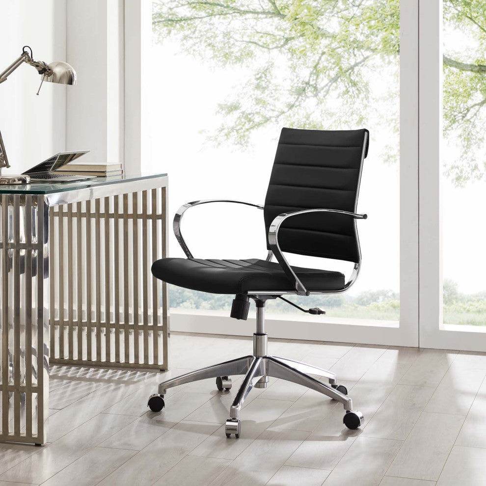 Computer Work Desk Chair, Faux Leather, Black, Modern, Home Business Office