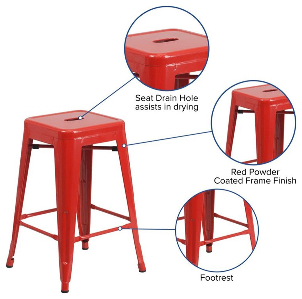 Flash Furniture 24" Metal Backless Counter Stool in Red