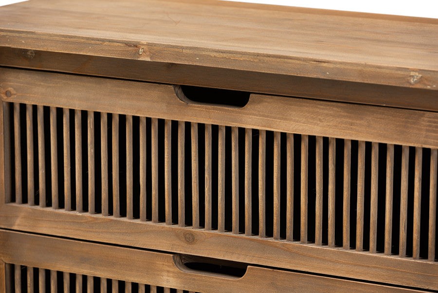 Clement Transitional Medium Oak Finished 3-Drawer Wood Spindle Storage Cabinet