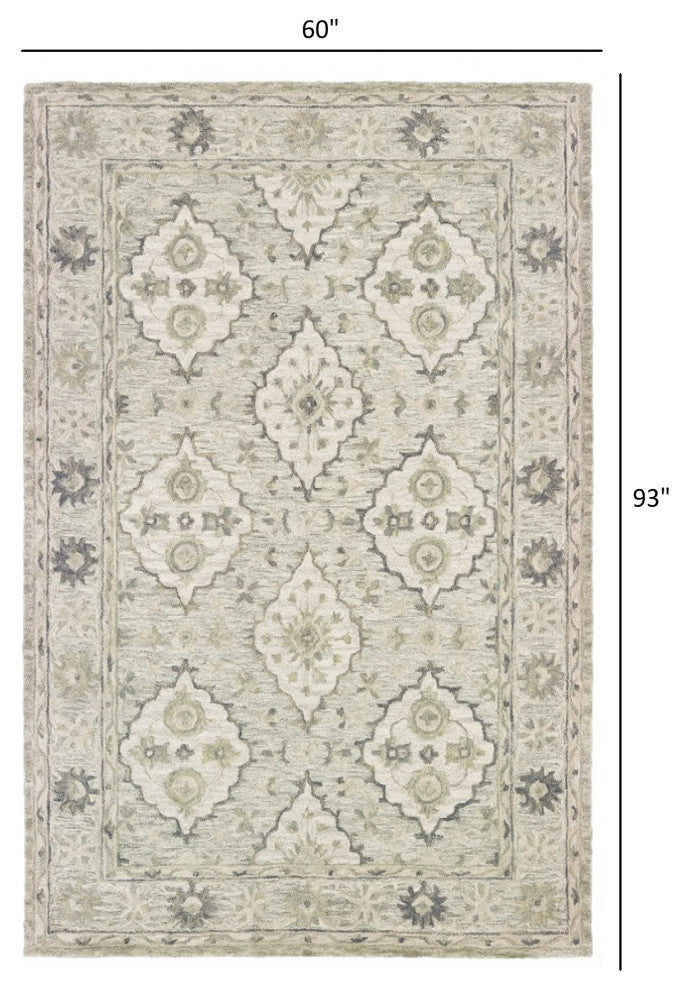 5" x 8" Pale Green and Cream Decorative Area Rug
