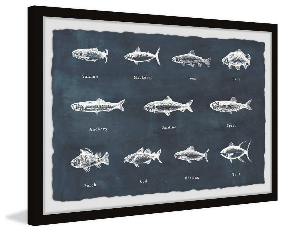 "Deep-Sea Fishes in Blue" Framed Painting Print, 36x24