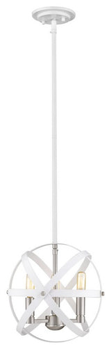 Z-Lite 3 Light Chandelier, Hammered White, Brushed Nickel, 463-12HWH-BN