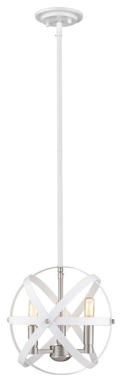 Z-Lite 3 Light Chandelier, Hammered White, Brushed Nickel, 463-12HWH-BN