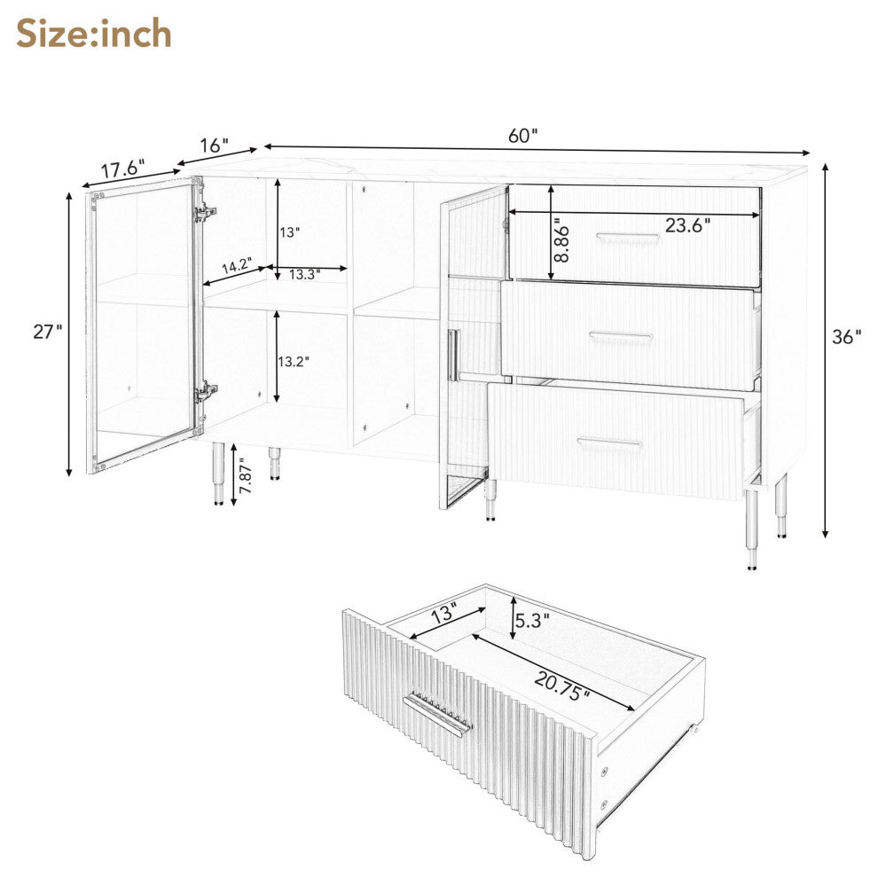 TATEUS 60" Modern Sideboard MDF Buffet Cabinet, White