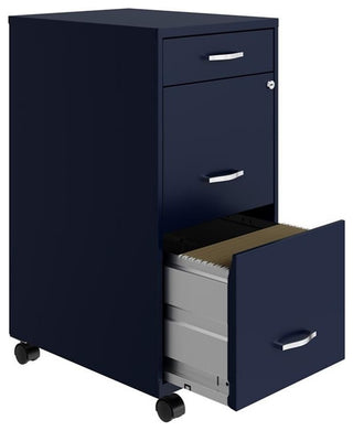 Space Solutions 18in Deep 3 Drawer Mobile Metal File Cabinet Navy
