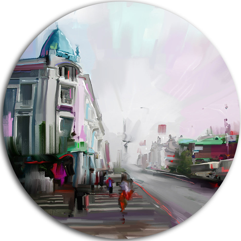City Street, Cityscape Round Wall Art, 23"
