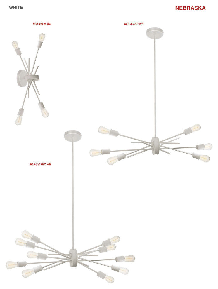 10 Light Incandescent Horizontal Pendant Matte White Finish