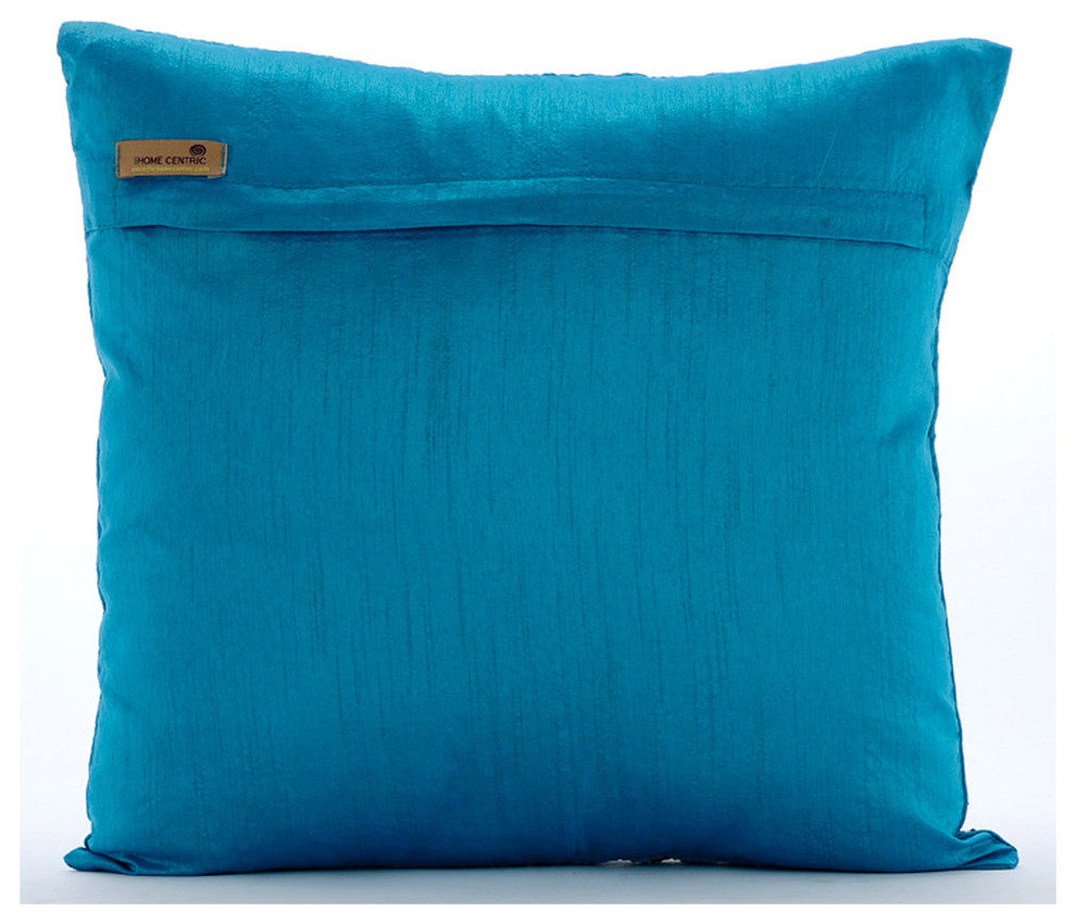 Blue Beaded Ombre Sea Waves 14"x14" Silk Pillows Cover, Sea Windsor