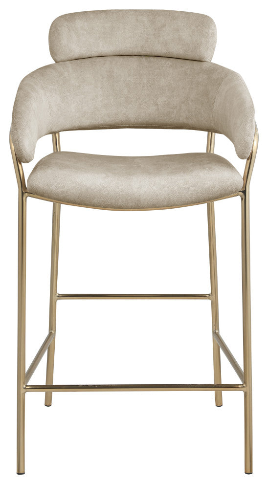 Yara Beige Velvet Upholstered Counter Stool, Stone
