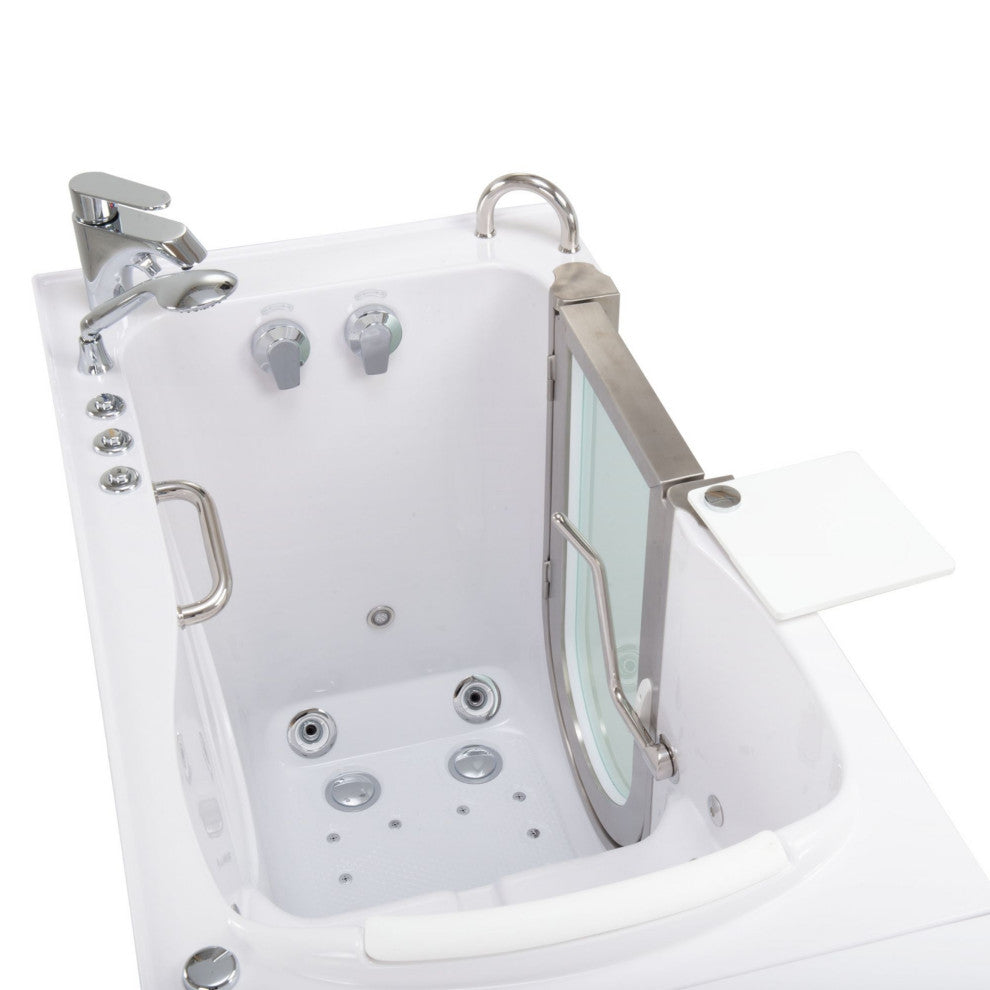 Ella Elite 32"x52" Acrylic Massage Walk-In Bathtub Inward Swing Door, Dual Drain