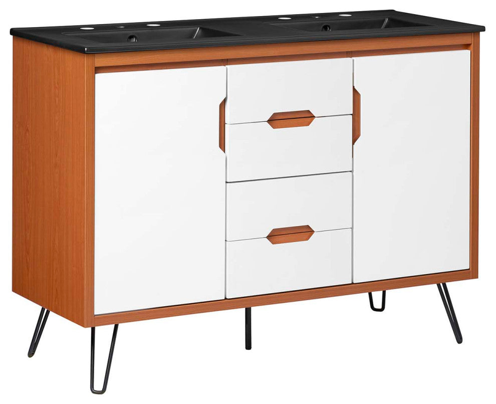Energize 48" Double Sink Bathroom Vanity, Cherry White Black