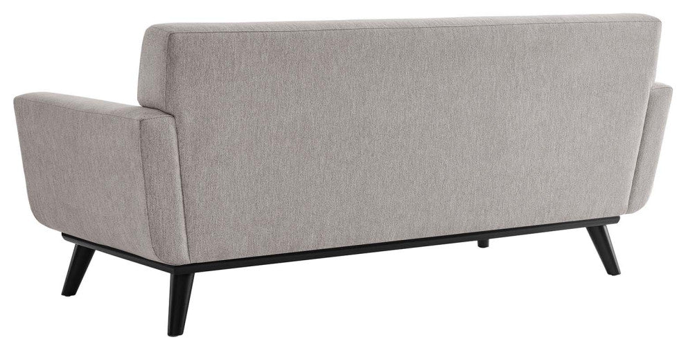 Loveseat Sofa, Gray, Fabric, Modern, Mid Century Hotel Lounge Cafe Lobby