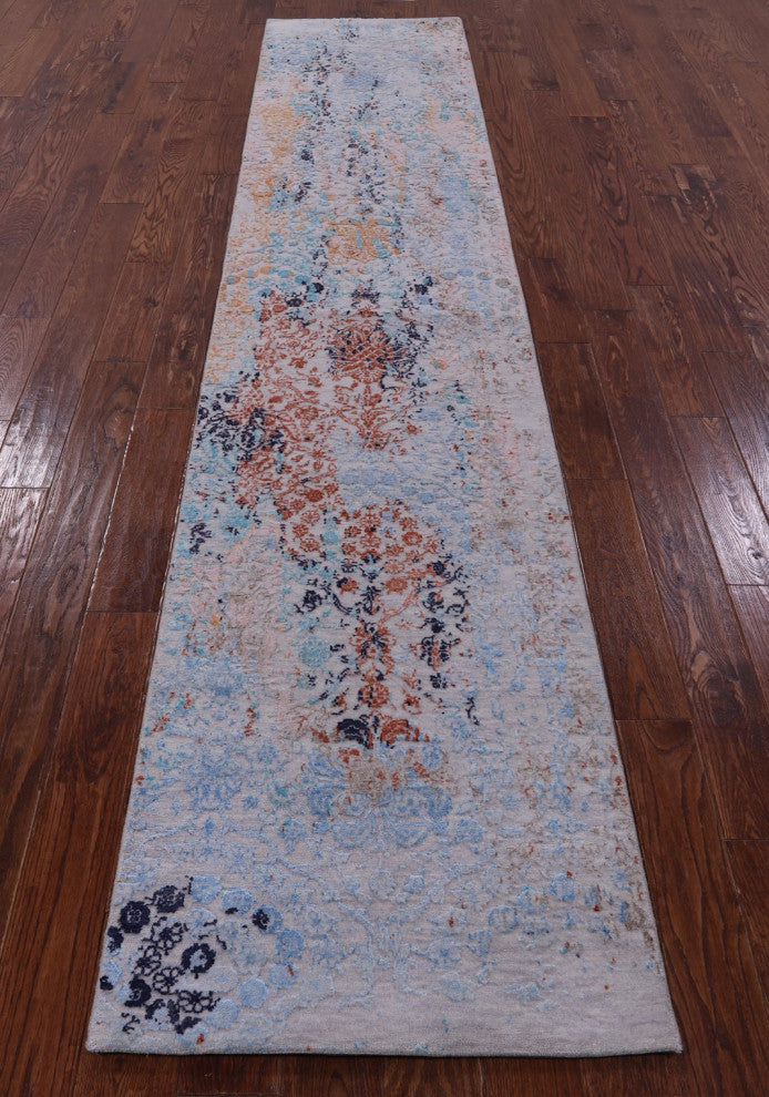 2' 6" X 12' 1" Runner Hand-Knotted Wool and Silk Modern Rug Q11825