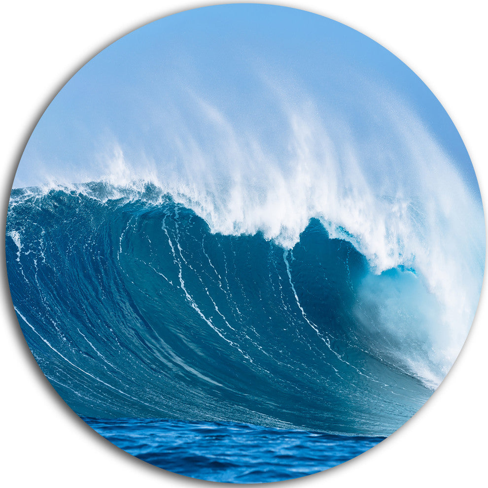 Sky Hitting Ocean Waves, Seascape Round Wall Art, 23"