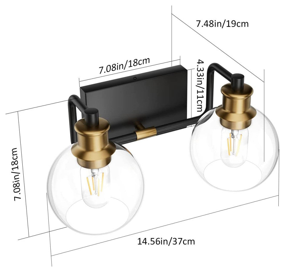 2 Light Vintage Bathroom Wall Sconce Farmhouse Glass Wall Light Over Mirror