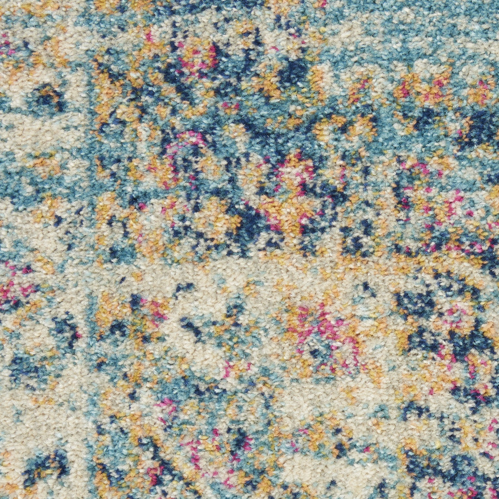 8x10 Light Blue Distressed Medallion Area Rug
