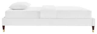 Harlow Queen Performance Velvet Platform Bed Frame White
