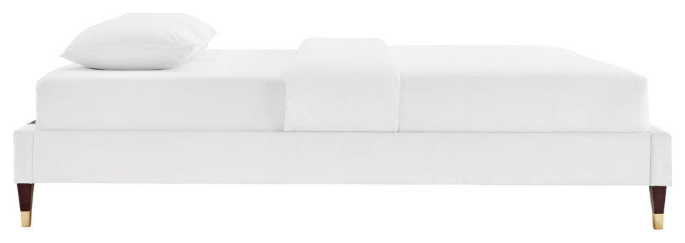 Harlow Queen Performance Velvet Platform Bed Frame White