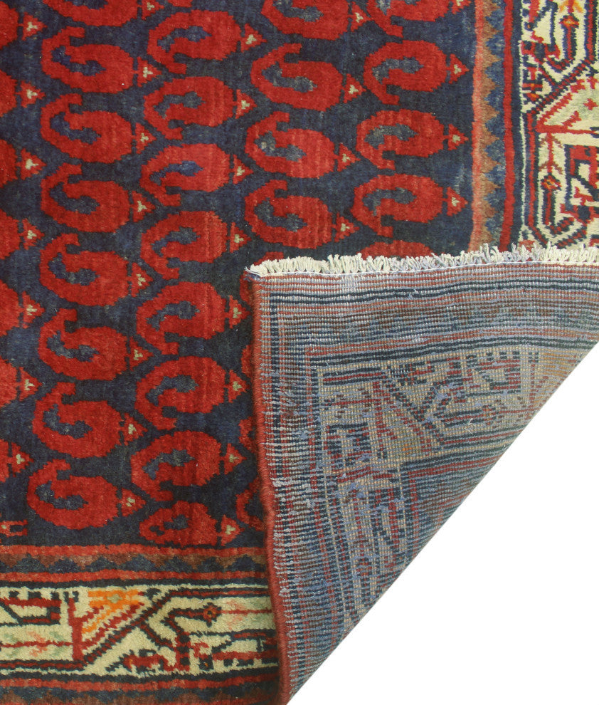 Fine Vintage Distressed Juan Navy/Red Runner, 3'5x13'5