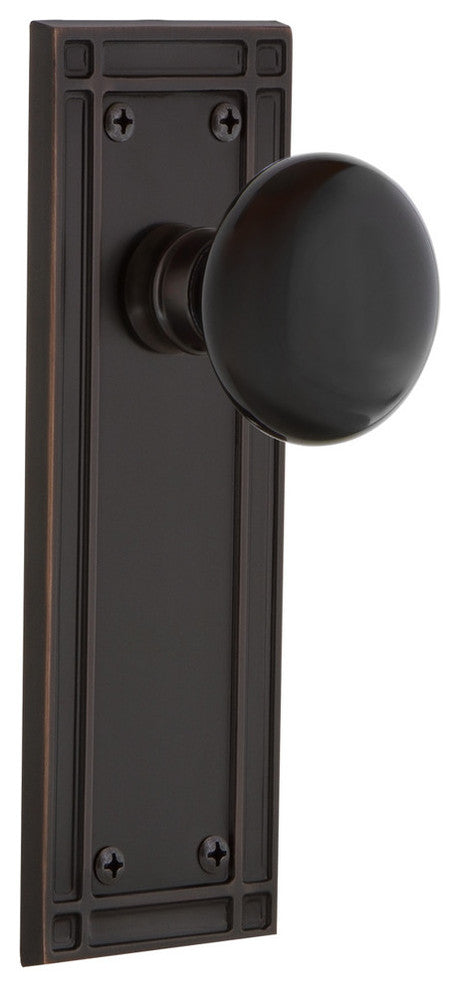 Mission Plate Privacy Black Porcelain Knob, Timeless Bronze