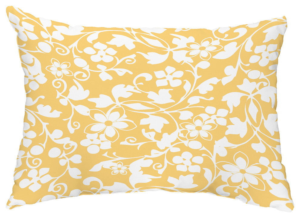 Evelyn 14"x20" Floral Decorative Outdoor Pillow, Yellow