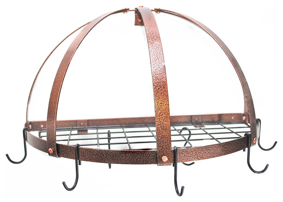 Rogar KD Half Dome Pot Rack With Grid, Hammered Copper and Black