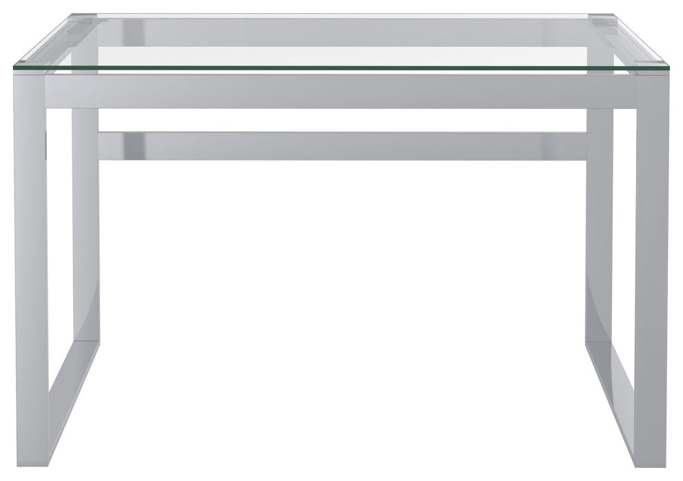 Contemporary Glass and Stainless Steel Desk, Silver