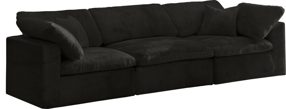 Cozy Velvet Upholstered Comfort 3-Piece Modular Sofa, Black