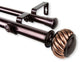 Cruller 1" Double Curtain Rod, Black, Bronze, 120"-170"