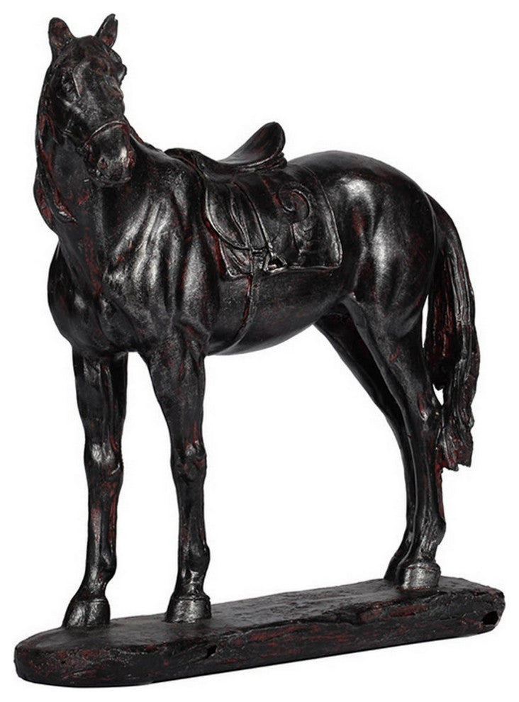 Benzara BM284974 Horse Figurine Sculpture, Handmade Table Accent Brown Polyresin