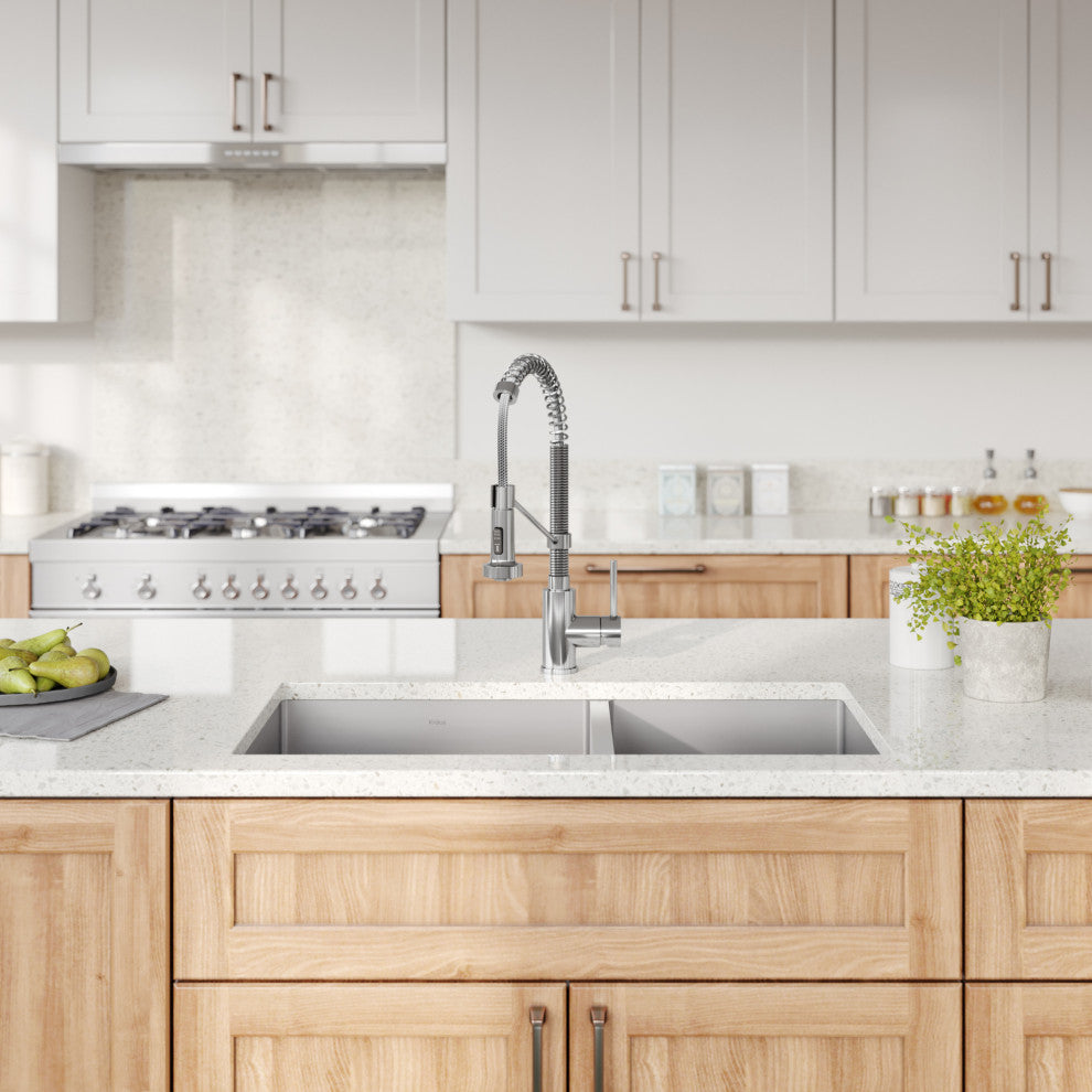 33" Undermount Stainless Steel Kitchen Sink, Pull-Down Faucet CH, Dispenser