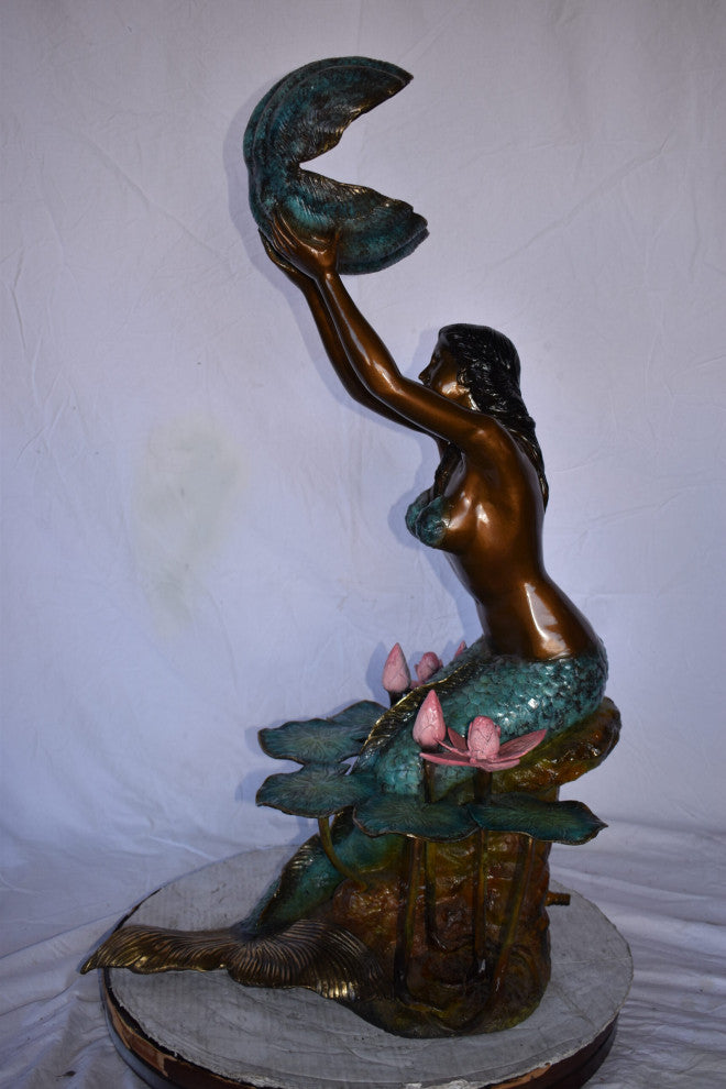 Mermaid Holding A Shell Upright Water Fountain Made of Bronze 19"x 26" x 40"H