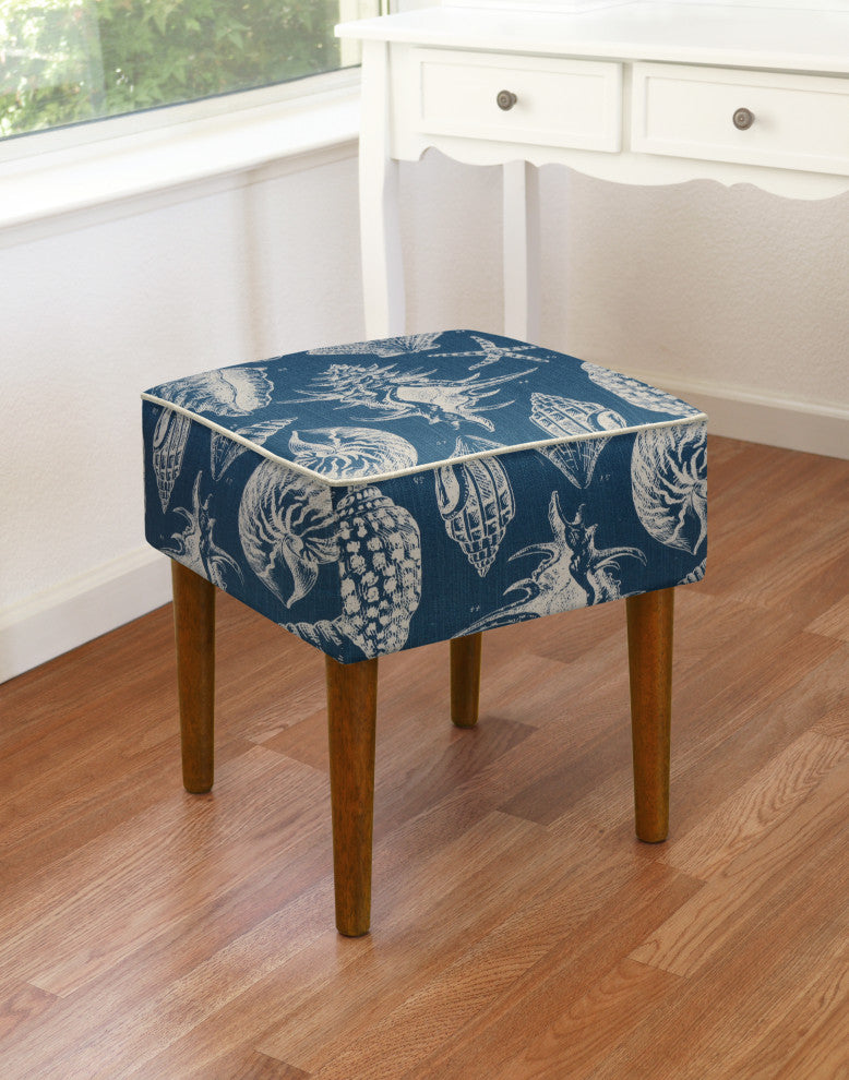 Seashells Modern Vanity Stool, Navy