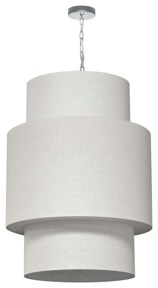 7 Light 3 Tiers Drum Linen Milano White, Fabric Diffuser, Polished Chrome