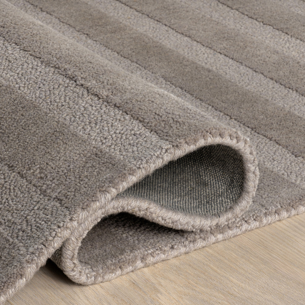 Vestry Striped Wool Area Rug, Bark 9' x 12'