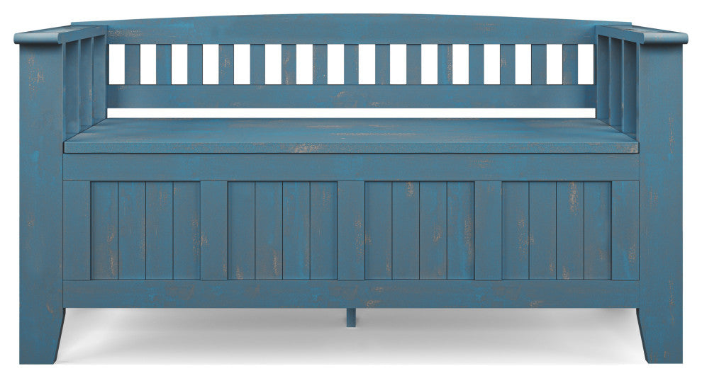 Acadian Solid Wood Entryway Storage Bench, Distressed Coastal Blue
