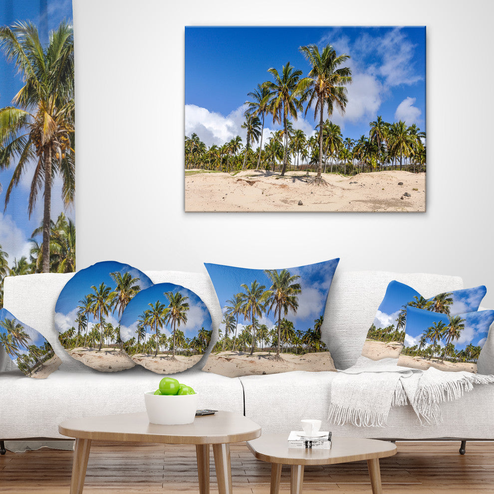 Anakena Beach in Easter Island Seascape Throw Pillow, 16"x16"