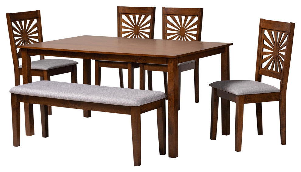 Loni Dining Collection, Gray/Walnut Brown, 6-Piece Dining Set