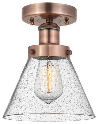 Cone-1 Light 8" Semi-Flush Mount-Antique Copper, Seedy Glass Shade