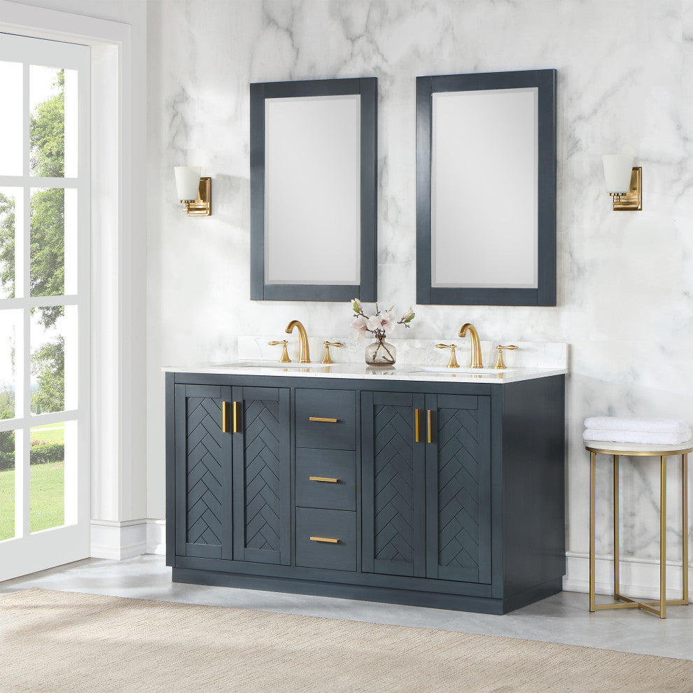 Maribella Rectangular Bathroom Wood Framed Wall Mirror, Classical Blue, 24"
