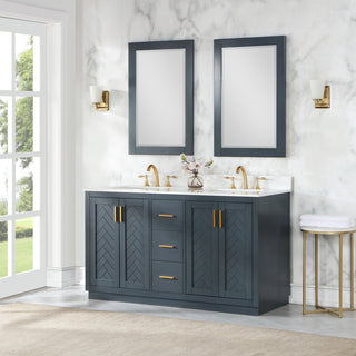 Maribella Rectangular Bathroom Wood Framed Wall Mirror, Classical Blue, 24"