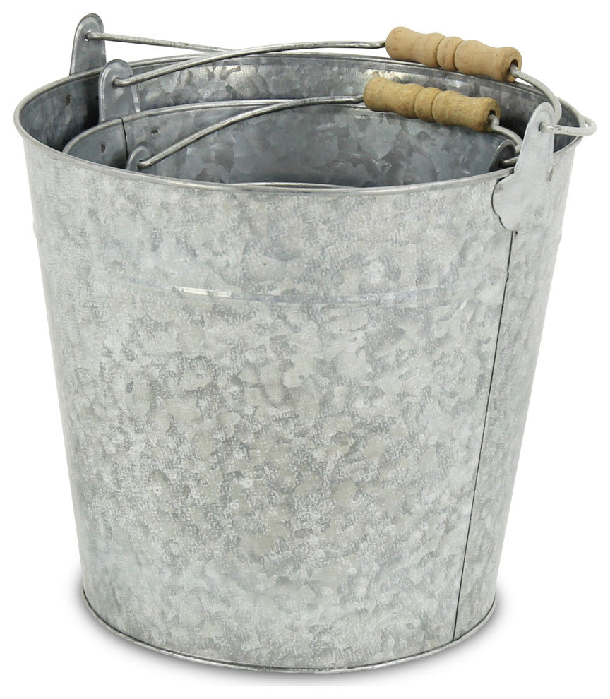 Galvanized Metal Garden Buckets, Set of 3