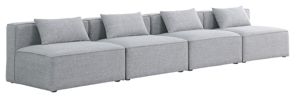 Cube Upholstered Modular Sofa, Gray, 4-Piece: 4 Armless Chair, Linen Texured Fabric
