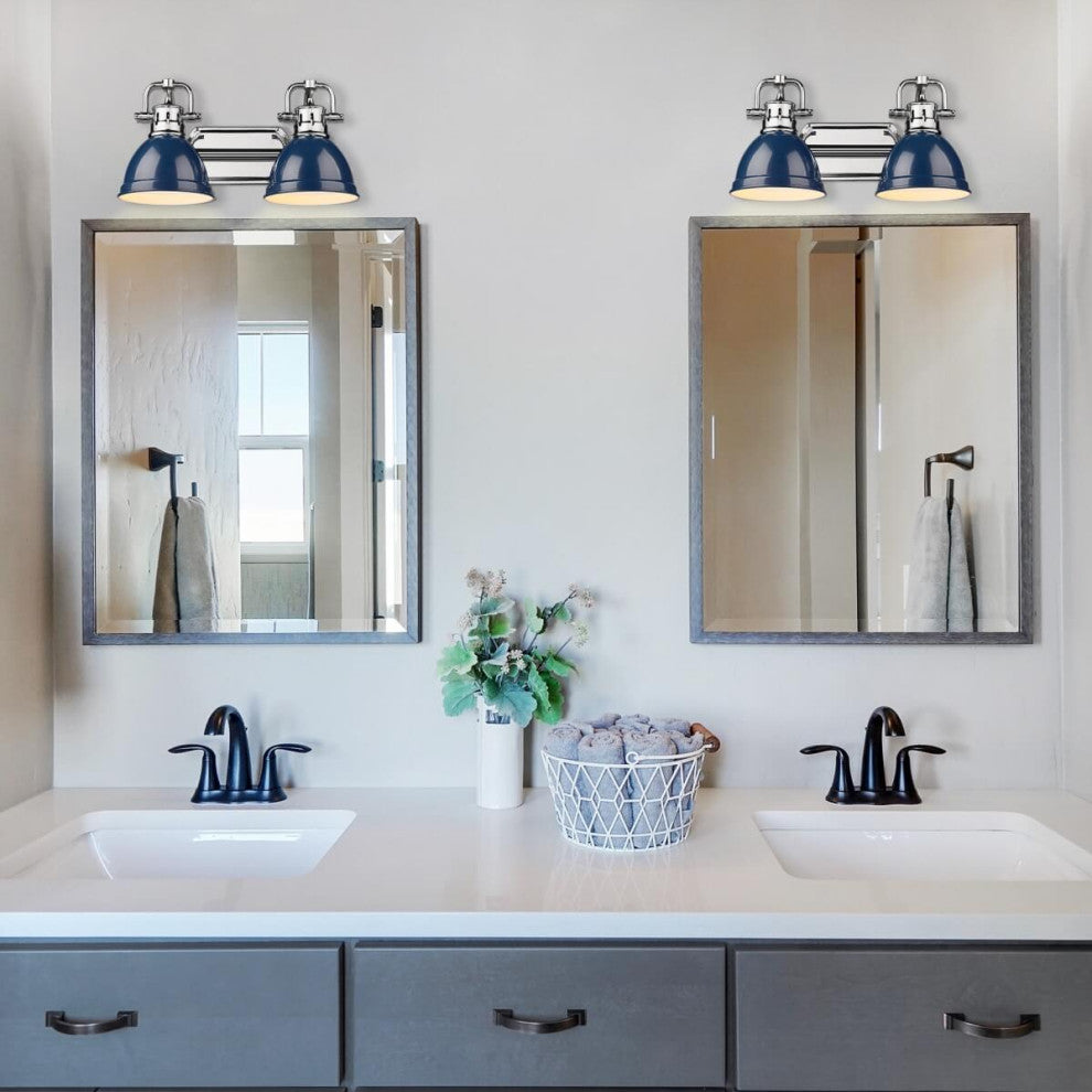 2 Light 17" Bath Vanity Light, Chrome With Navy Blue Shade