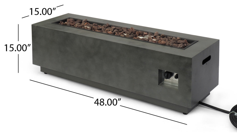 Jasmine Outdoor 50,000 BTU Rectangular Fire Pit, No Tank Holder, Concrete Finish